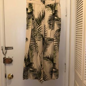Linen wide leg tropical print capris
